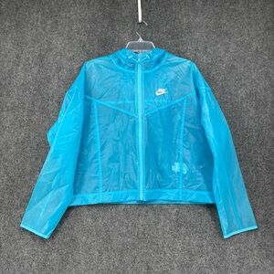 Nike Blue Windrunner Transparent Hooded Jacket Women’s Medium Swoosh Logo